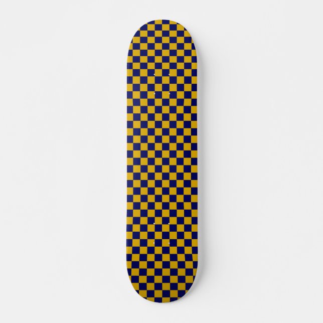 Dunkelblau und Senfgelb Karo Skateboard (Vorne)