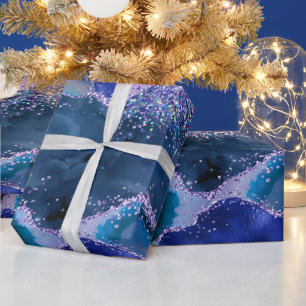 Dunkelblau und violetter Glitter-Ozean-Achat Geschenkpapier