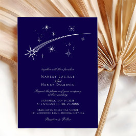Dunkelblau und weiß himmlische Hochzeit Silber Folieneinladung