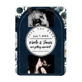 Dunkelblau und Weiß Moderne Blumengrün Rett Datum Magnet