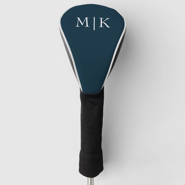 Dunkelblau und weiß | Modernes Monogramm Golf Headcover (Vorderseite)