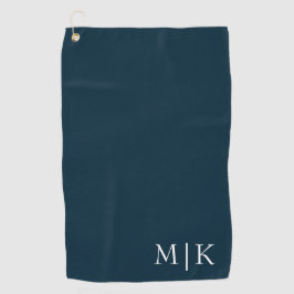 Dunkelblau und weiß | Modernes Monogramm Golfhandtuch