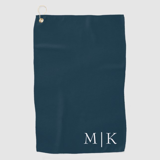 Dunkelblau und weiß | Modernes Monogramm Golfhandtuch (Vorderseite)