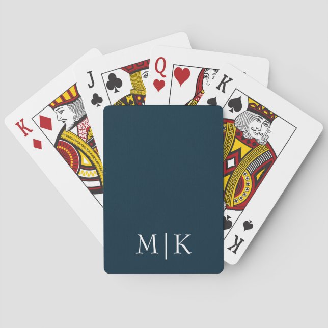 Dunkelblau und weiß | Modernes Monogramm Spielkarten (Rückseite)