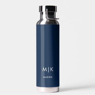 Dunkelblau und weiß Modernes Monogramm Trinkflasche
