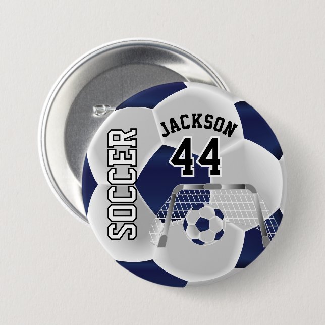 Dunkelblau und Weiß personalisieren Fußball Button (Vorne & Hinten)