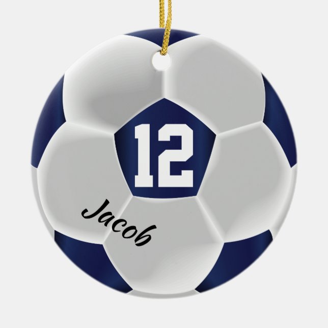 Dunkelblau und weißer Fußball Keramik Ornament (Vorne)