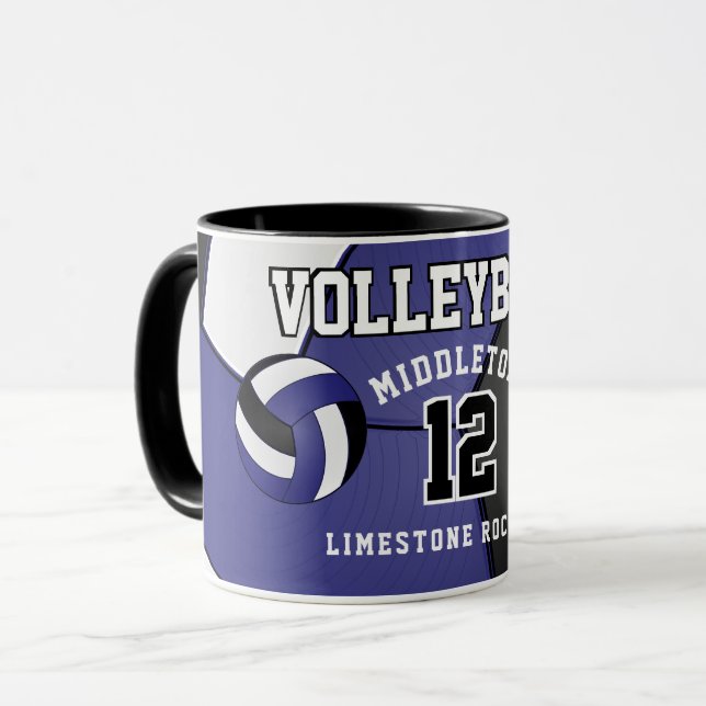 Dunkelblau und weißer Volleyball Sport Tasse (Vorderseite Links)
