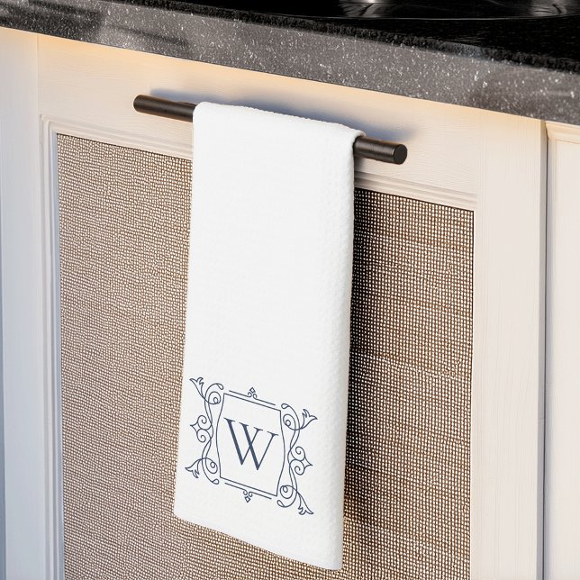 Dunkelblau | Vintag Frame Monogram Geschirrtuch (Von Creator hochgeladen)