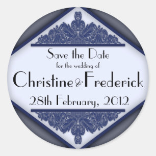 Dunkelblau Vintage, runder Save-the-Date-Aufkleber Aufkleber