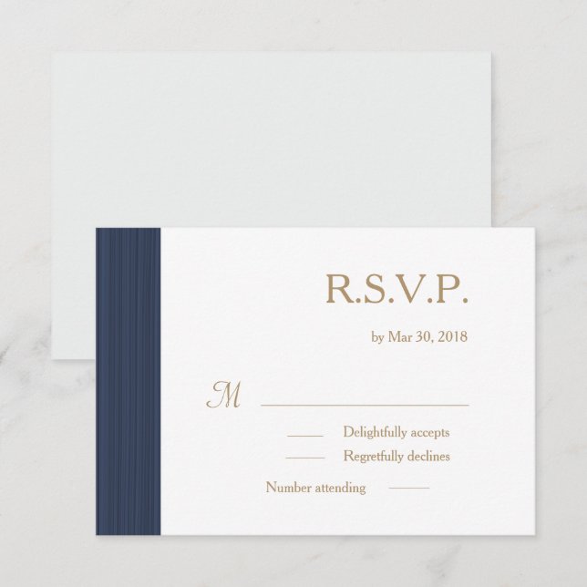 Dunkelblau, weiß, feine Streifen Hochzeit RSVP Einladung (Vorne/Hinten)