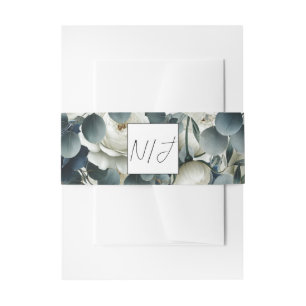 Dunkelblau & weiß Moderne Blumengrün Hochzeit Einladungsbanderole