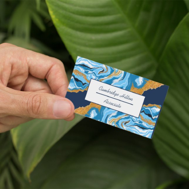 Dunkelblau, weiß und goldene Marmorflüssigkeit Kun Visitenkarte (Von Creator hochgeladen)