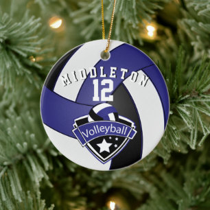 Dunkelblau, weiß und schwarz personalisieren 🏐 Vo Keramik Ornament