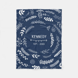 Dunkelblau-weiße Blätter Blumenmuster Fleecedecke