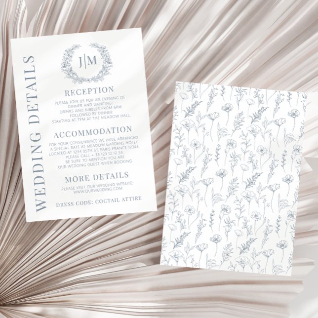 Dunkelblau-weiße Blumenzettel Begleitkarte (Von Creator hochgeladen)