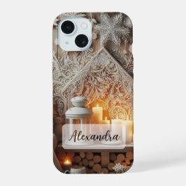 Dunkelblau, weiße Winterlandschaft Palmen Bäume Sc iPhone 15 Hülle