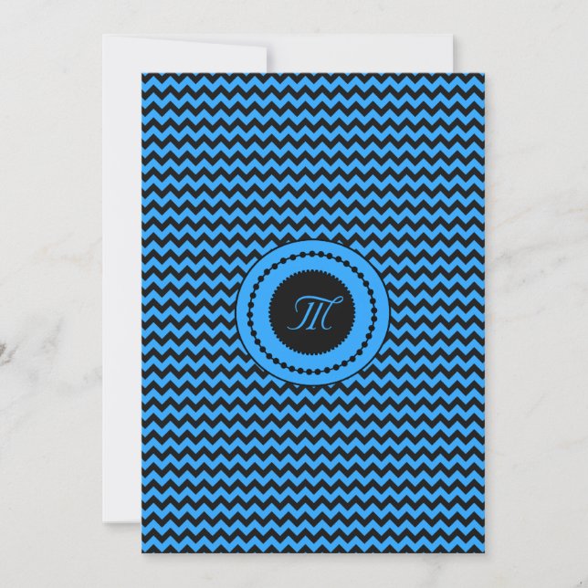 Dunkelblau Zickzack Mit Monogramm Hochzeit Einladung (Vorderseite)