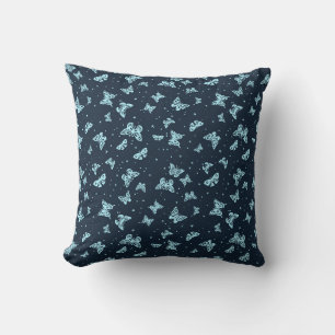 Dunkelblaue Aqua-Vintage-Schmetterlingsmotiv-Muste Kissen