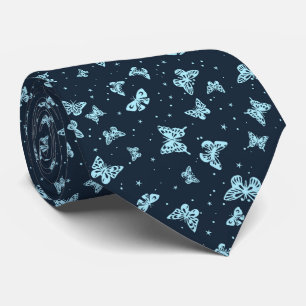 Dunkelblaue Aqua-Vintage-Schmetterlingsmotiv-Muste Krawatte