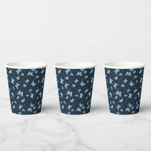 Dunkelblaue Aqua-Vintage-Schmetterlingsmotiv-Muste Pappbecher