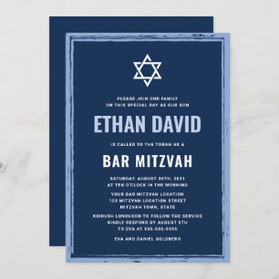 Dunkelblaue Bar mitzvah-Einladung mit rauer Grenze Einladung