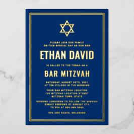 Dunkelblaue Bar mitzvah Stern von David gold oder Folieneinladung