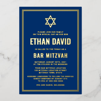 Dunkelblaue Bar mitzvah Stern von David gold oder  Folieneinladung