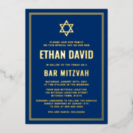 Dunkelblaue Bar mitzvah Stern von David gold oder  Folieneinladung