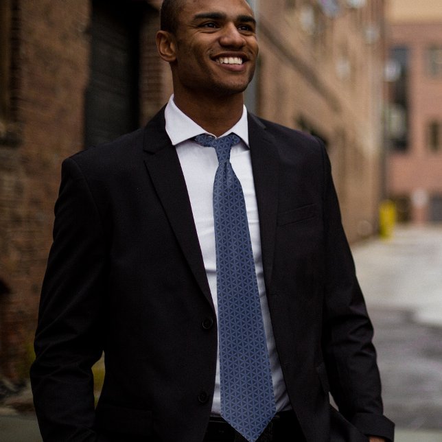 Dunkelblaue Blume des Lebensmusters Neck Tie Krawatte (Von Creator hochgeladen)