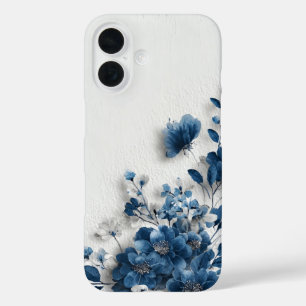 Dunkelblaue Blumen iPhone 16 Hülle