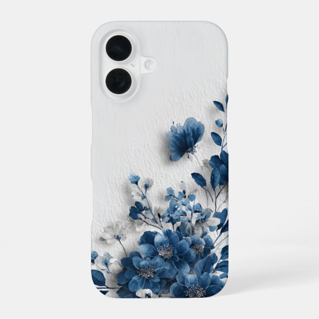 Dunkelblaue Blumen  iPhone 16 Hülle (Rückseite)