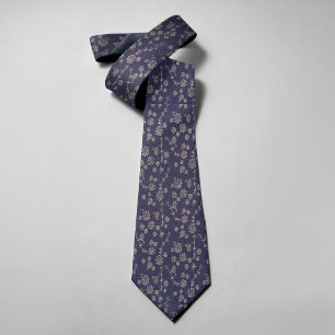 Dunkelblaue Blumen Vintage-Blumen bedruckte Hochze Krawatte