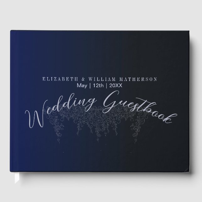 Dunkelblaue Blumenhochzeit Gästebuch (Vorderseite)