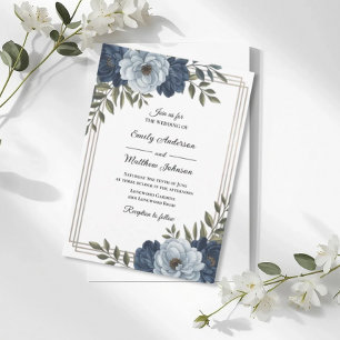 Dunkelblaue Blumenrahmen-Hochzeits-Einladung Einladung
