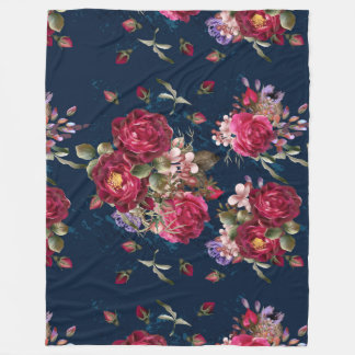 Dunkelblaue BlumenRosen-Fleece-Decke Fleecedecke