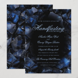 Dunkelblaue Boho-Hexen-Kristalle Schwarze Handfast Einladung