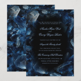 Dunkelblaue Boho-Hexen-Kristalle Schwarze Hochzeit Einladung