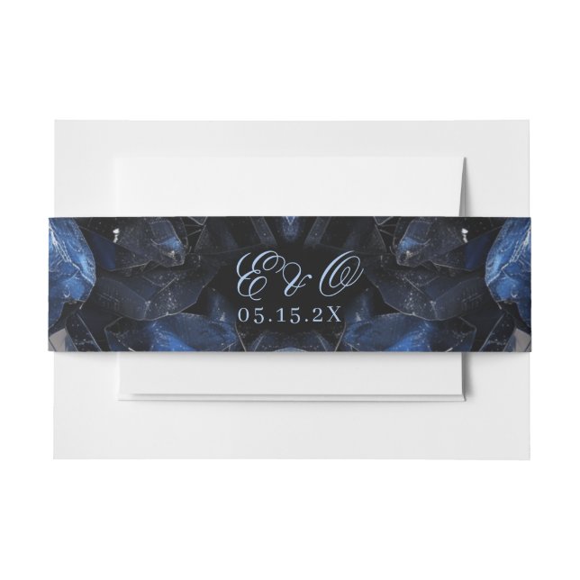 Dunkelblaue Boho-Hexen-Kristalle Schwarze Hochzeit Einladungsbanderole (Vorderseite Beispiel)