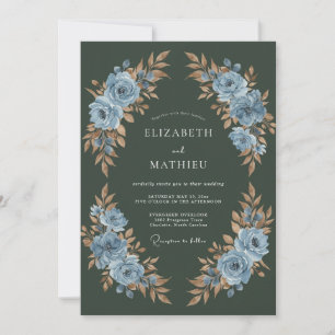 Dunkelblaue Botanische Aquarell-Hochzeit Einladung