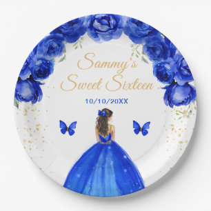 Dunkelblaue Brünette Haar Prinzessin Sweet Sixteen Pappteller