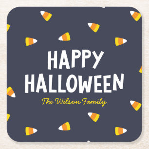 Dunkelblaue Candy Corn Frohes Halloween Rechteckiger Pappuntersetzer