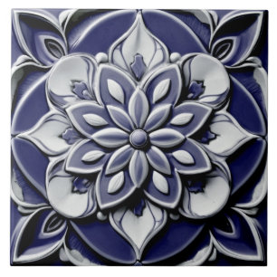 Dunkelblaue falsche Relief-Vintage-Antik-Blume Fliese
