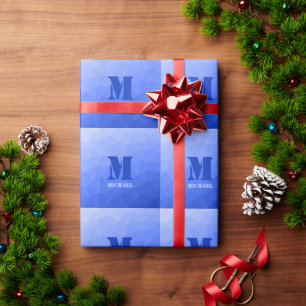 Dunkelblaue geometrische Netzstruktur-Monogramm Geschenkpapier
