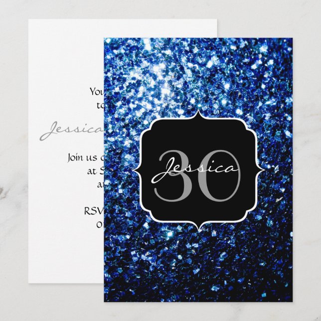 Dunkelblaue, glänzende Imitate Glitzer funkeln Mon Einladung (Vorne/Hinten)
