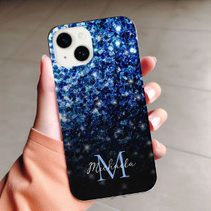 Dunkelblaue, glänzende Imitate Glitzer funkeln Mon iPhone 15 Hülle