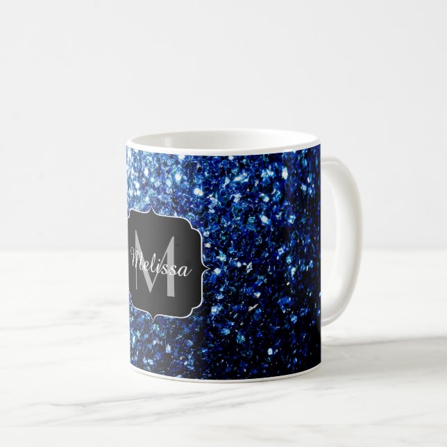 Dunkelblaue, glänzende Imitate Glitzer funkeln Mon Kaffeetasse (VorderseiteRechts)