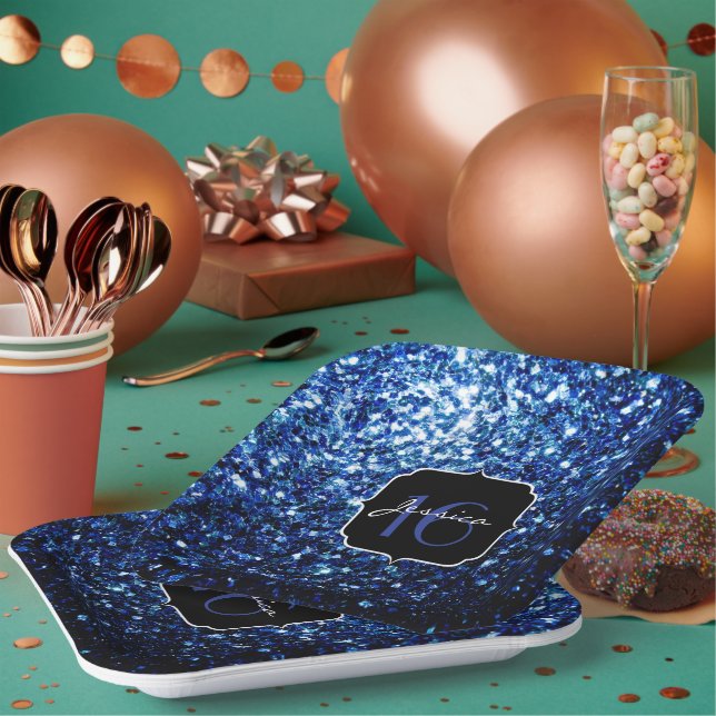 Dunkelblaue, glänzende Imitate Glitzer funkeln Swe Pappteller (Multi)