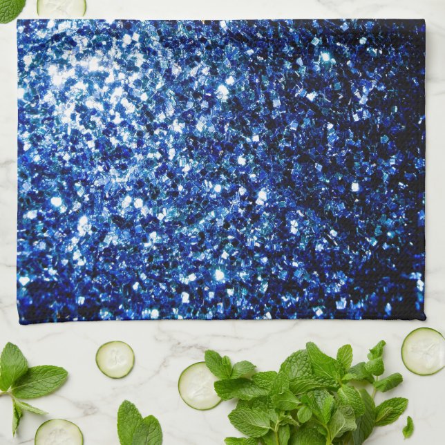 Dunkelblaue, glänzende Imitate Glitzer Glitzern Handtuch (Gefaltet)