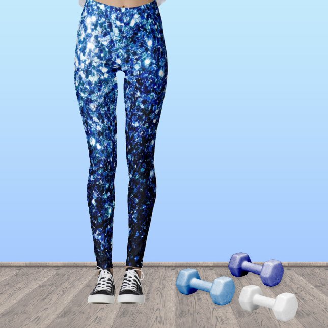 Dunkelblaue, glänzende Imitate Glitzer Glitzern Leggings (Stand out in the gym with our breathable sparkly leggings in many different colors!)